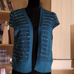 Turquoise Knit Sequin cap sleeve vest